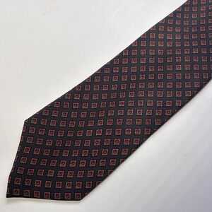 Vintage Halston Italy Silk Tie Mens Geometric Diamond Pattern Red Gold Navy
